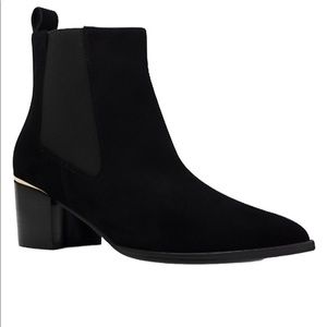 Nine West Honor Black Suede Chelsea Boots Pointed Toe Block Heel Ankle Booties 9